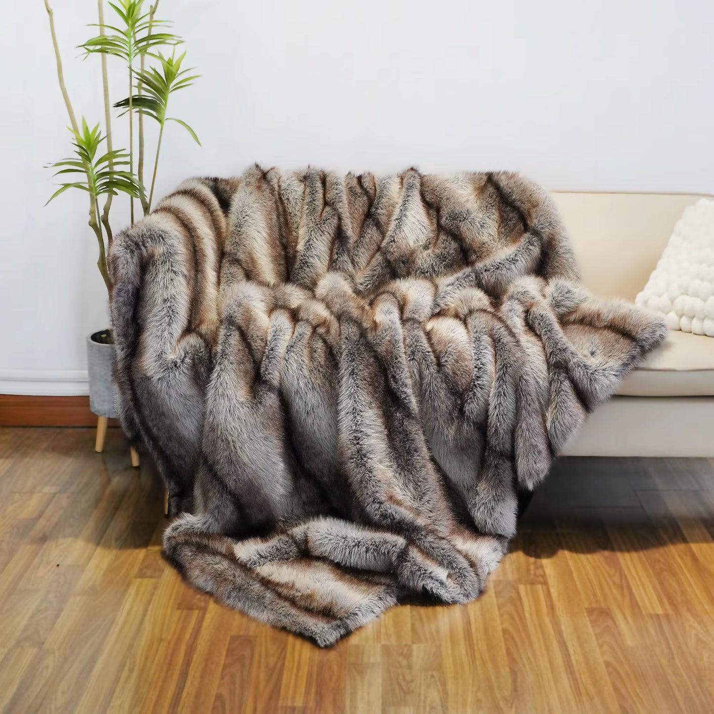 Luxury Faux Fur Blanket High-End Bed Fox Fur Blankets for Beds Plaid on the Sofa Cover Decoration Home Blankets and Throws